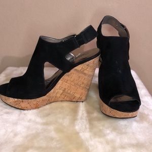 Carlos Santana Black Suede Wedge Sandal